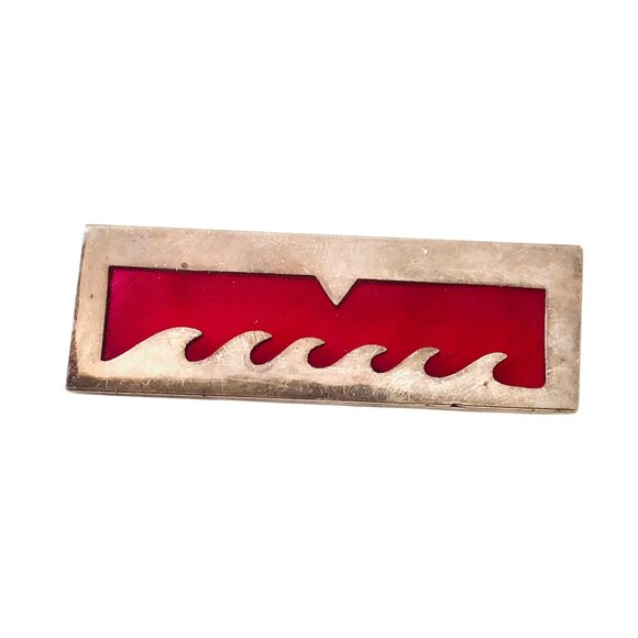 Vintage Mexico Sterling Silver Brooch Transparent Red Enamel Modernist - Picture 7 of 11